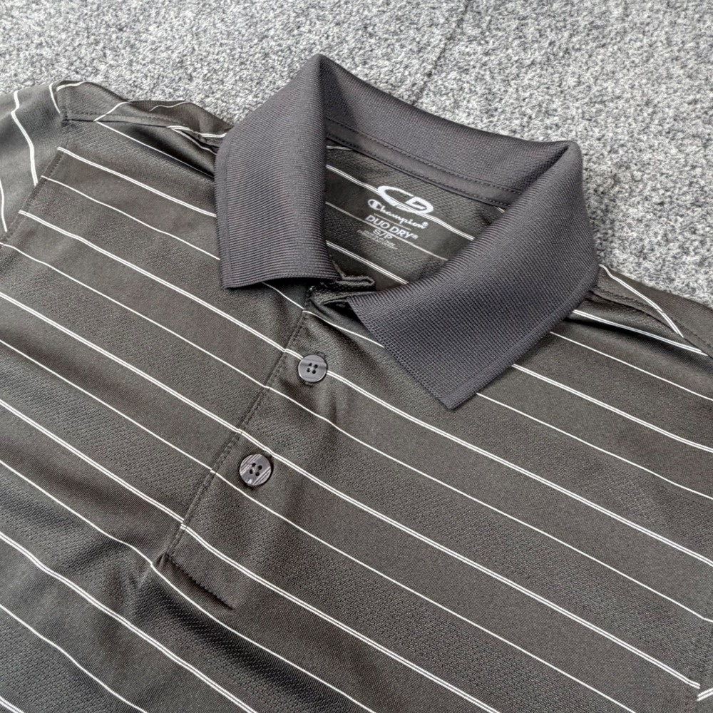 Champion Duo Dry‎ Mens Small Gray Striped Short Sleeve Performance Polo Shirt
